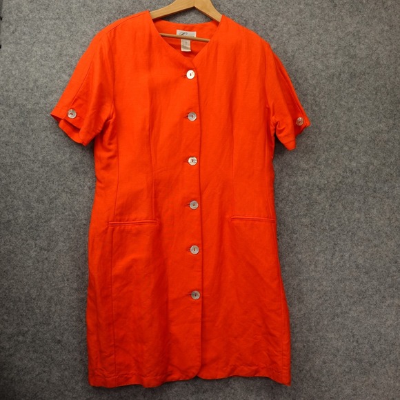 Linane Dresses & Skirts - Vintage European Linen Shift Dress Womens XL 18 Burnt Orange Button Front LINANE